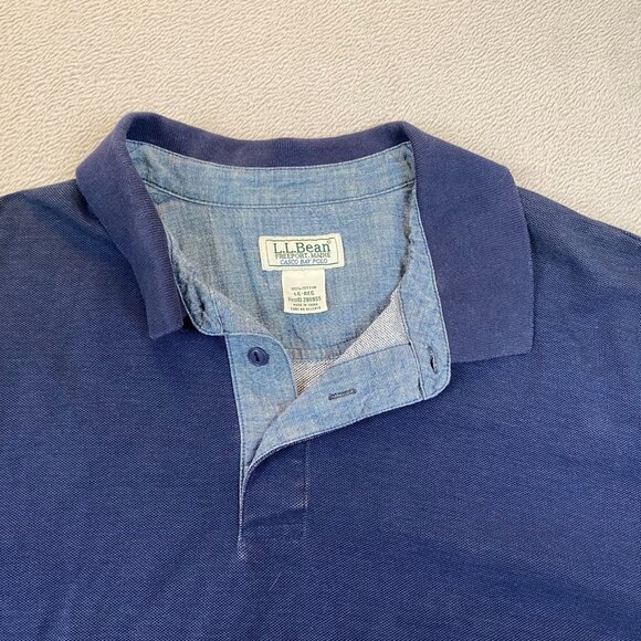 L.L.Bean Men's Polo Shirt Large Blue Short Sleeve Casual Basic Cotton - Picture 6 of 10